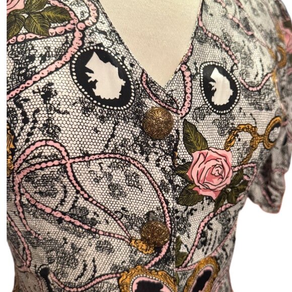 La Belle MSRP $187 V-Neck Floral Embroidered Dress Removable Shoulder Pads Small - Picture 4 of 8